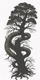dead tree with cobra wrapping around it   tattoo design idea