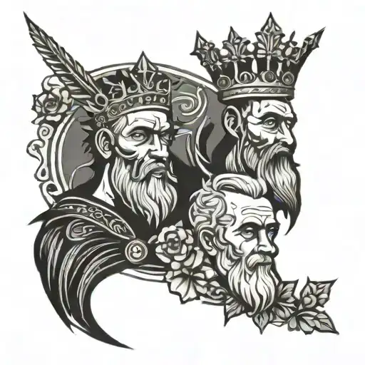 a simple tattoo combining elements of the characters Macbeth, king Lear, and king Claudius  tattoo design idea