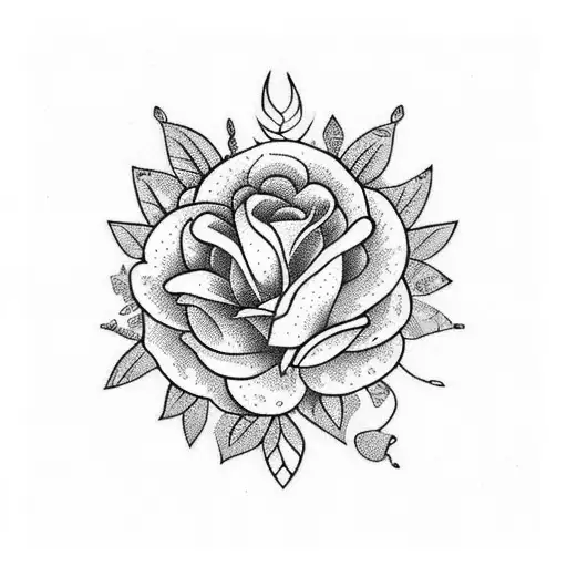 A detailed blackwork tattoo of a chef's knife surrounded by vibrant flowers tattoo design idea