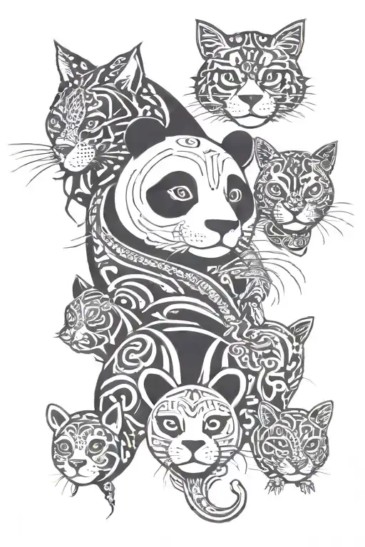 panda frog unicorn and cat tattoo design idea
