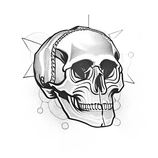 A skull wearing a hockey mask that has digital components to it. the scales of justice included somewhere subtly. tattoo design idea