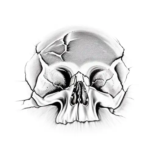 cracked ancient skull that has an eye popping out of the crack on it's forehead also from the sides of the skull differe tattoo design idea