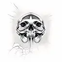 cracked ancient skull that has an eye popping out of the crack on it's forehead also from the sides of the skull differe tattoo design idea