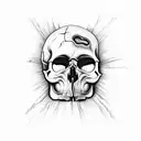 cracked ancient skull that has an eye popping out of the crack on it's forehead also from the sides of the skull differe tattoo design idea