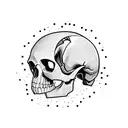 cracked ancient skull that has an eye popping out of the crack on it's forehead also from the sides of the skull differe tattoo design idea