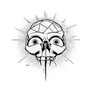 cracked ancient skull that has an eye popping out of the crack on it's forehead also from the sides of the skull differe tattoo design idea