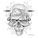 cracked ancient skull that has an eye popping out of the crack on it's forehead also from the sides of the skull differe tattoo design idea