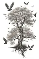 tree and birds flying tattoo design idea