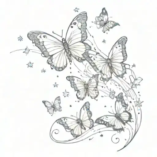 butterflies with smoke and stars tattoo design idea