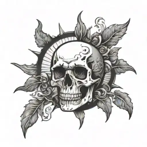 skull inside of a sun tattoo design idea