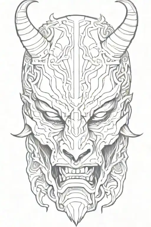 half Oni Mask tattoo design idea