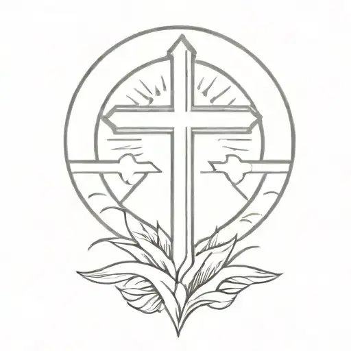 cross with a banner  with sun behinde it  tattoo design idea