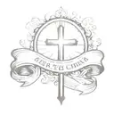 cross with a banner  with sun behinde it  tattoo design idea