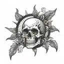 skull inside of a sun tattoo design idea
