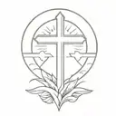 cross with a banner  with sun behinde it  tattoo design idea