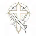 cross with a banner  with sun behinde it  tattoo design idea