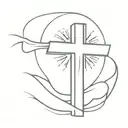 cross with a banner  with sun behinde it  tattoo design idea