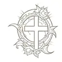 cross with a banner  with sun behinde it  tattoo design idea