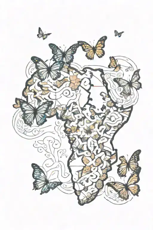 Africa continent with butterflies and Imani symbol   tattoo design idea