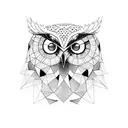 A mystical owl perched on a camera, inspired by The Owl House, with geometric coding patterns tattoo design idea