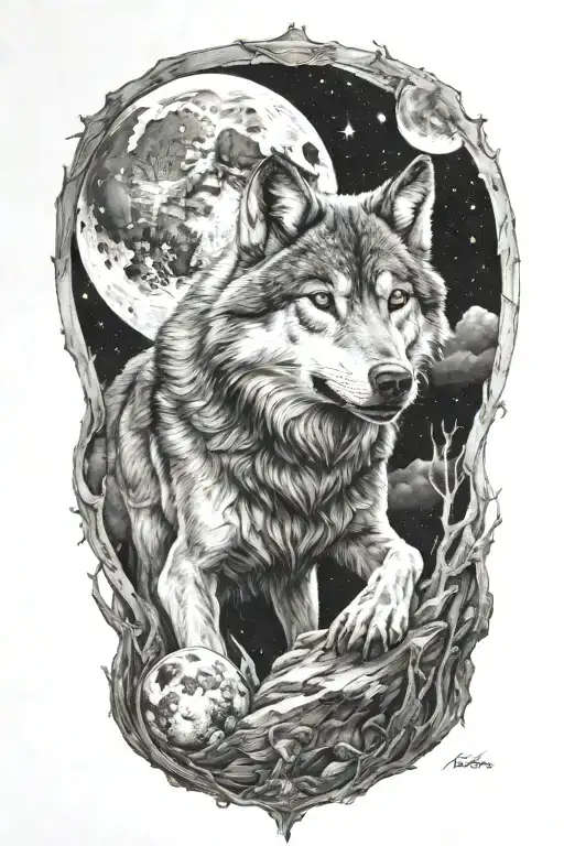 Fenris wolf eating the moon tattoo design idea
