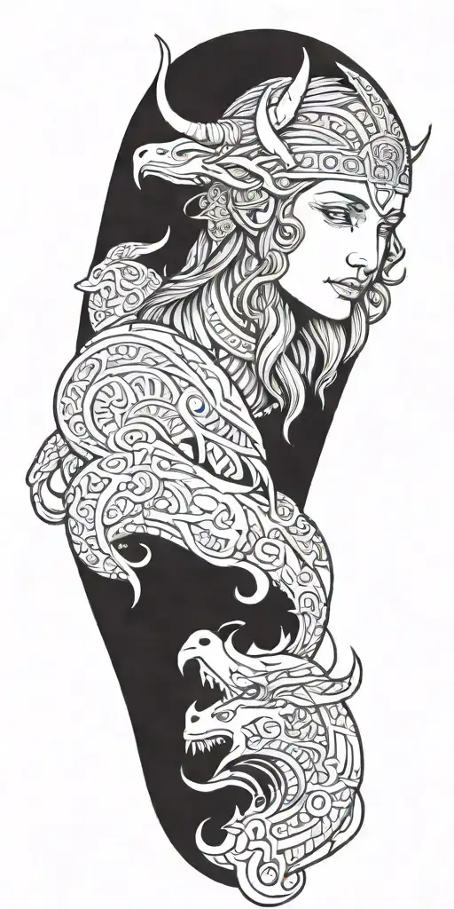 desgin bold and detailed colour Norse mythology-inspired forearm tattoo  tattoo design idea