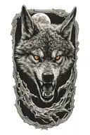 Fenris wolf biting moon tattoo design idea