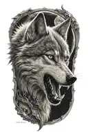 Fenris wolf biting moon tattoo design idea
