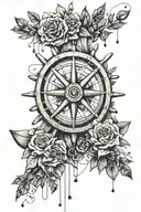 ships wheel with flowers cascading down the leg tattoo design idea