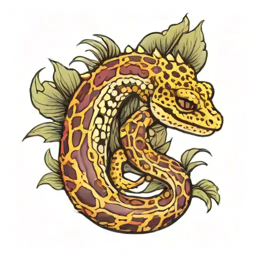 leopard gecko, snake coiled tattoo design idea
