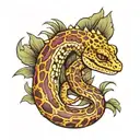 leopard gecko, snake coiled tattoo design idea