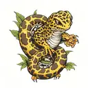 leopard gecko, snake coiled tattoo design idea
