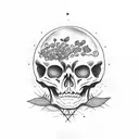 skeleton and sunset tattoo design idea