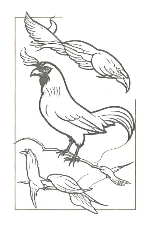 A rooster, dove, eagle, and kingfisher  tattoo design idea