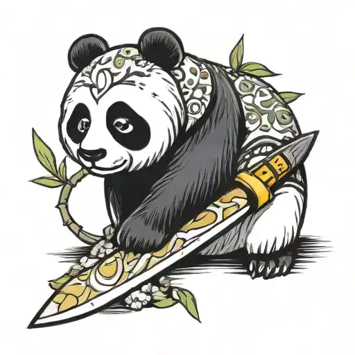 kirby with knife cuts panda bamboo  tattoo design idea