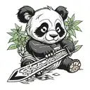 kirby with knife cuts panda bamboo  tattoo design idea
