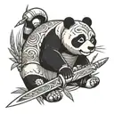 kirby with knife cuts panda bamboo  tattoo design idea