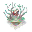 knarley tree with Indian spear hunting tattoo design idea