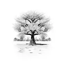 knarley tree with Indian spear hunting tattoo design idea