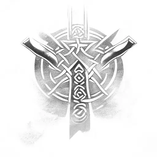 Celtic style, Thor's hammer, I rune tattoo design idea