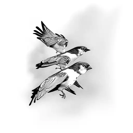 four robins flying shoulder placement  tattoo design idea