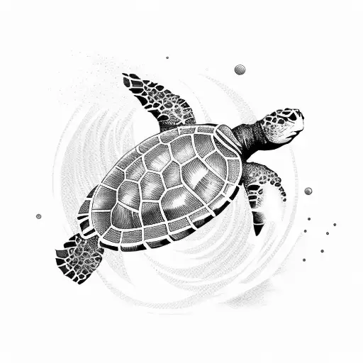 Ocean wave with turtle tattoo design idea