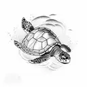 Ocean wave with turtle tattoo design idea