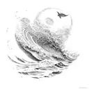 Ocean wave with turtle tattoo design idea