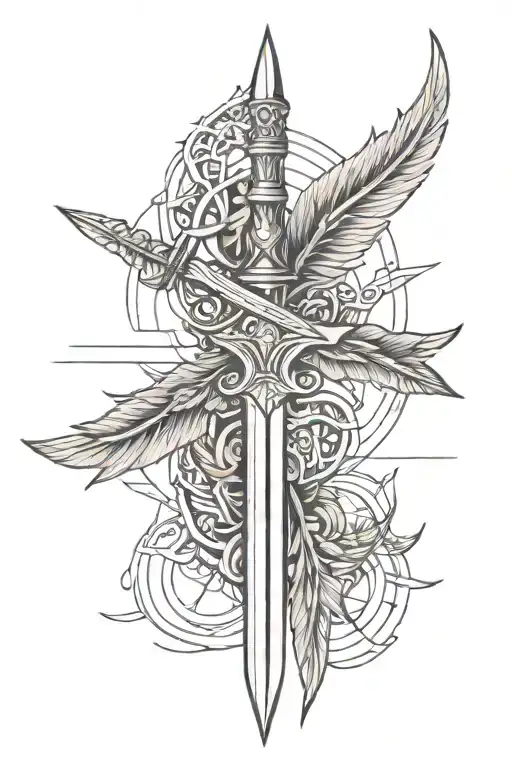 swords with wings and a bay leaf tattoo design idea