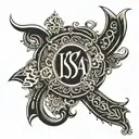 Write the name "ISSA 75" with style and without any drawing tattoo design idea