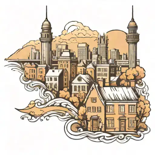 urban city skyline tattoo design idea