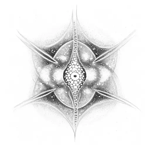 A dotwork tattoo of a DNA strand merging with a galaxy, symbolizing the connection between our biological existence and the vastness of the universe tattoo design idea