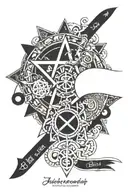band with symbols: Alpha, Dharma wheel, jewish star, chi-rho, ohm, omega  tattoo design idea
