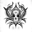 tattoo in the style of tatau from far edge 3, with stylized images of heron, shark, spider, boar, skulls and dagger tattoo design idea